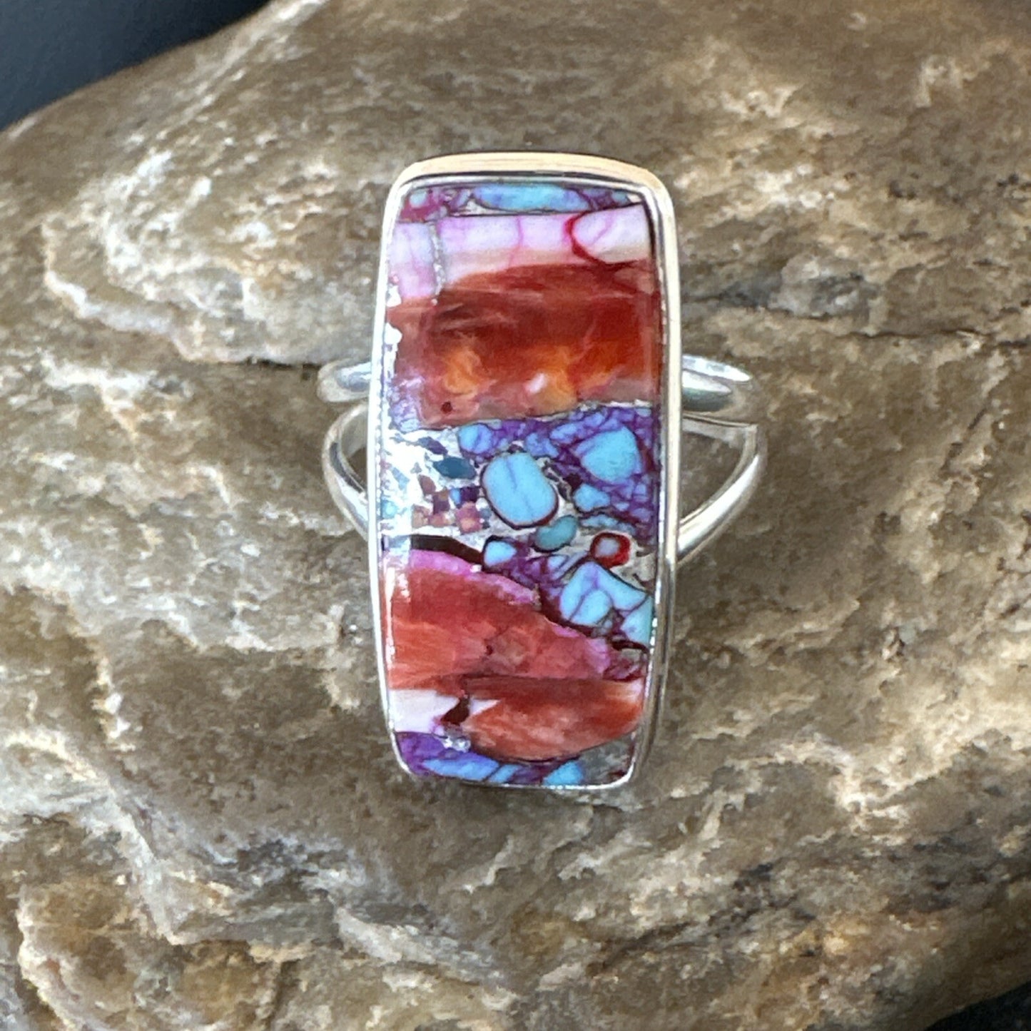 Blue Turquoise Spiny Oyster Southwestern Sterling Silver Ring Size 9 18540