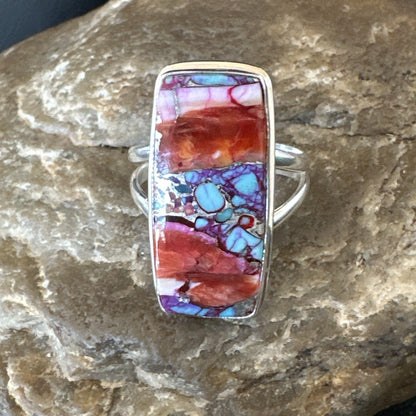 Blue Turquoise Spiny Oyster Southwestern Sterling Silver Ring Size 9 18540