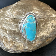 Blue Turquoise #8 Navajo Ring Size 9 | Sterling Silver | Authentic Native American Handmade | 18829