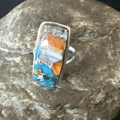 Blue Turquoise Spiny Oyster Southwestern Sterling Silver Ring Size 6 18513