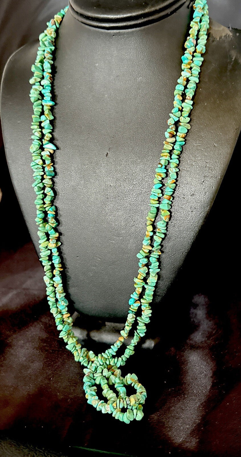 Green Turquoise 2S Nugget Beads Navajo Sterling Silver Necklace 30” 17780