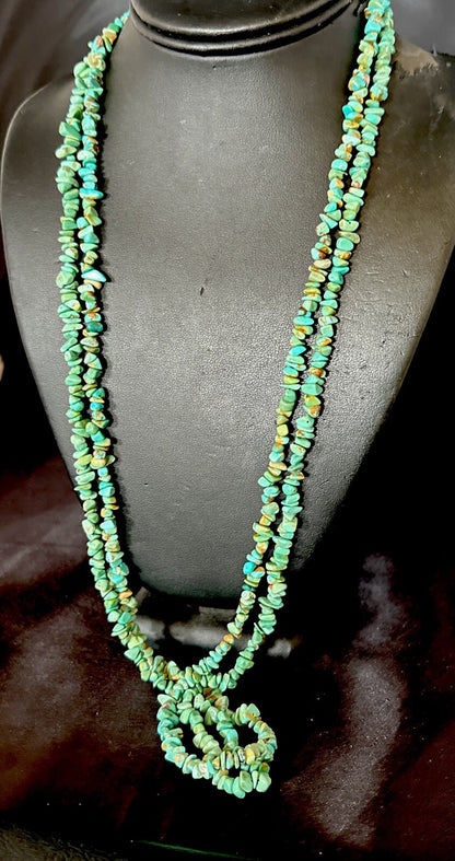 Green Turquoise 2S Nugget Beads Navajo Sterling Silver Necklace 30” 17780