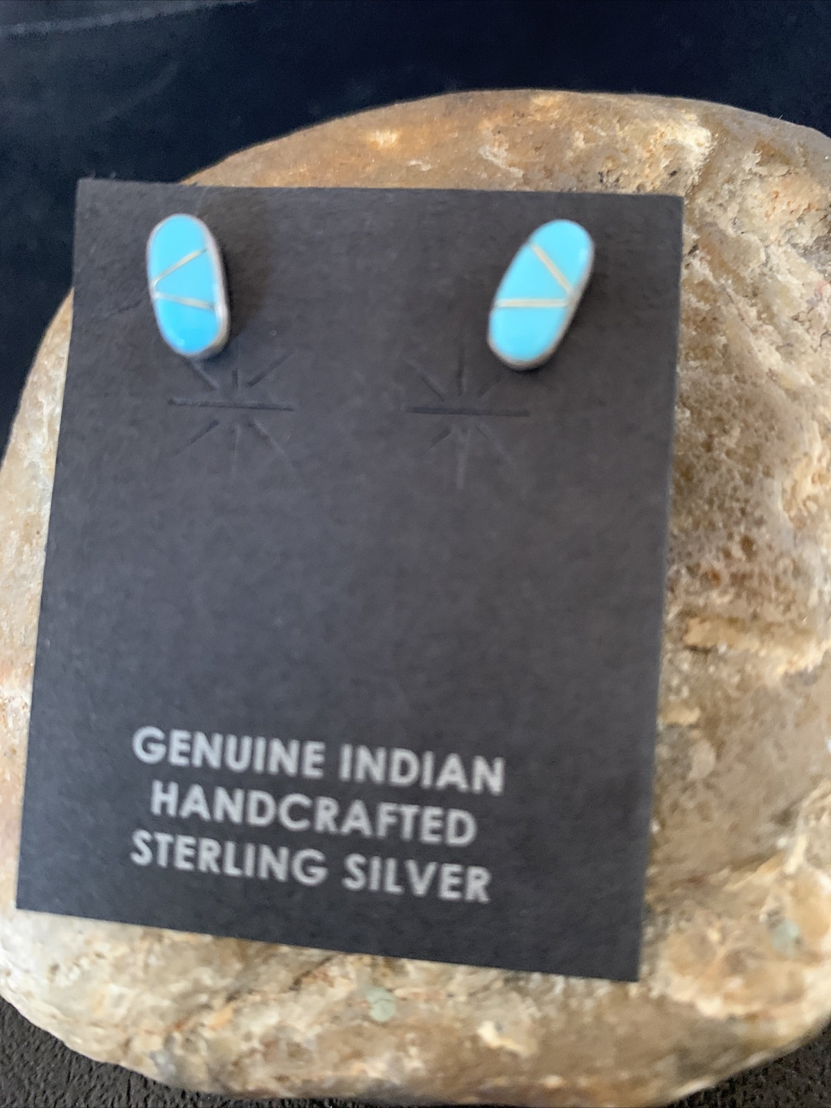 Zuni Handmade Kingman Turquoise Inlay Sterling Stud Post Earrings 13025