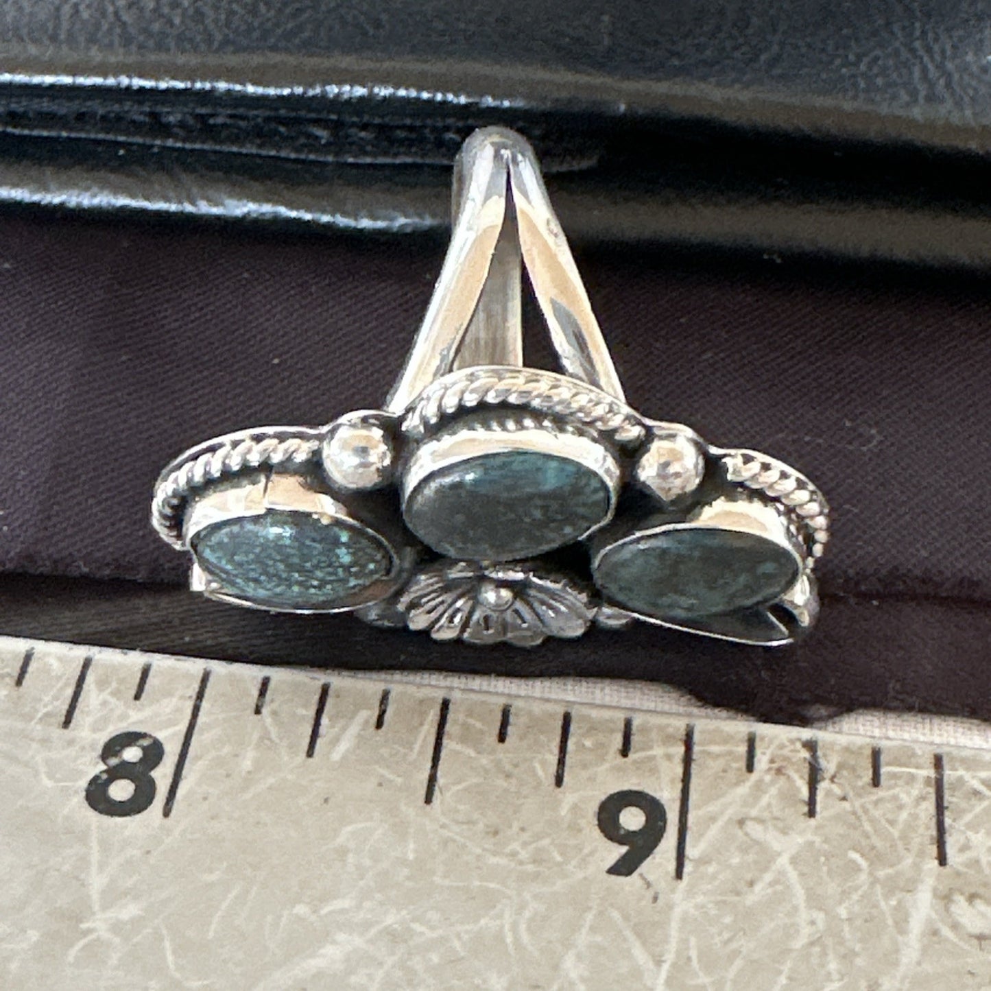 Yazzie Ring Blue Turquoise Navajo Sterling Silver Cluster Size 9.5 19241
