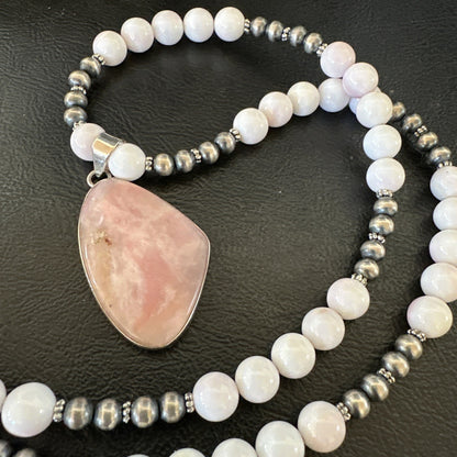 Southwestern Sterling Silver Pink Queen Conch Bead Necklace Pendant 20" 19556