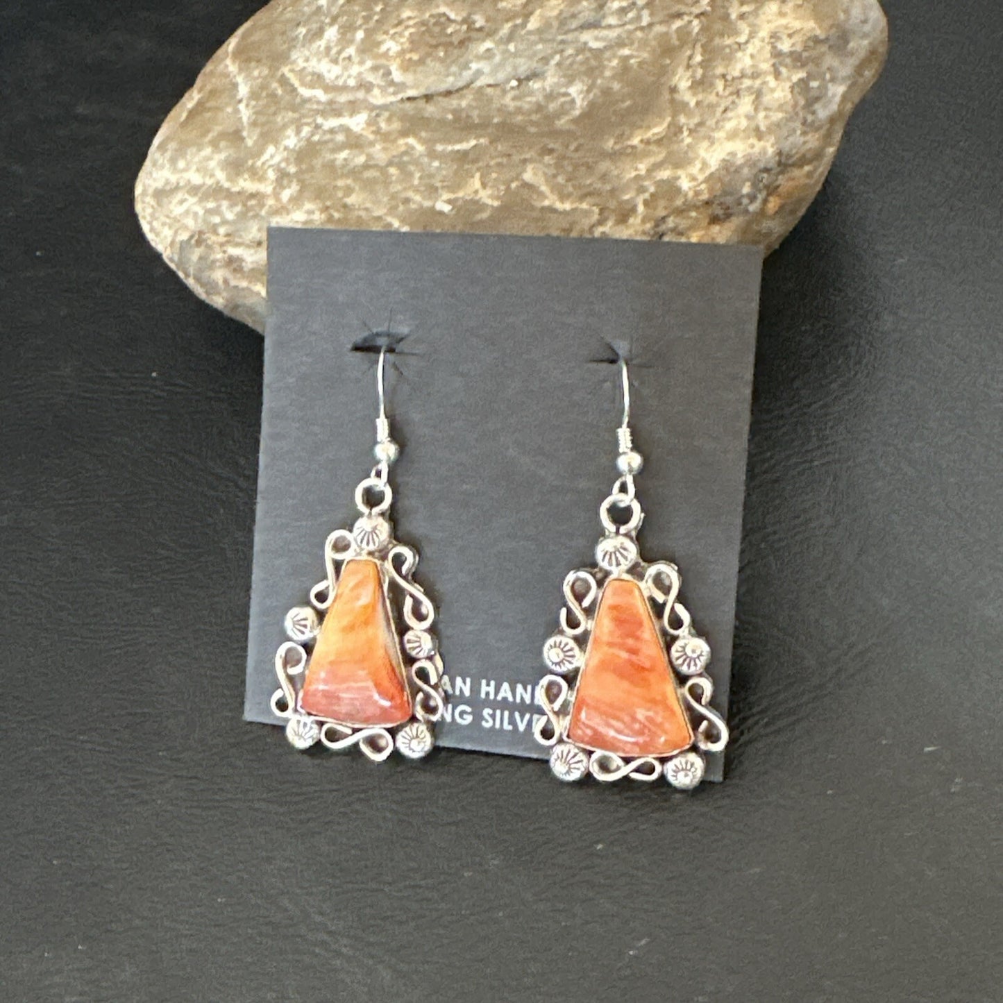 Native Navajo Sterling Silver Orange Spiny Oyster Dangle Earrings 17270