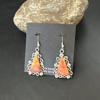 Native Navajo Sterling Silver Orange Spiny Oyster Dangle Earrings 17270
