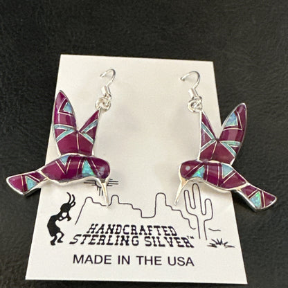 Purple Sugilite Opal Sterling Silver Hummingbird Dangle Earrings 18551