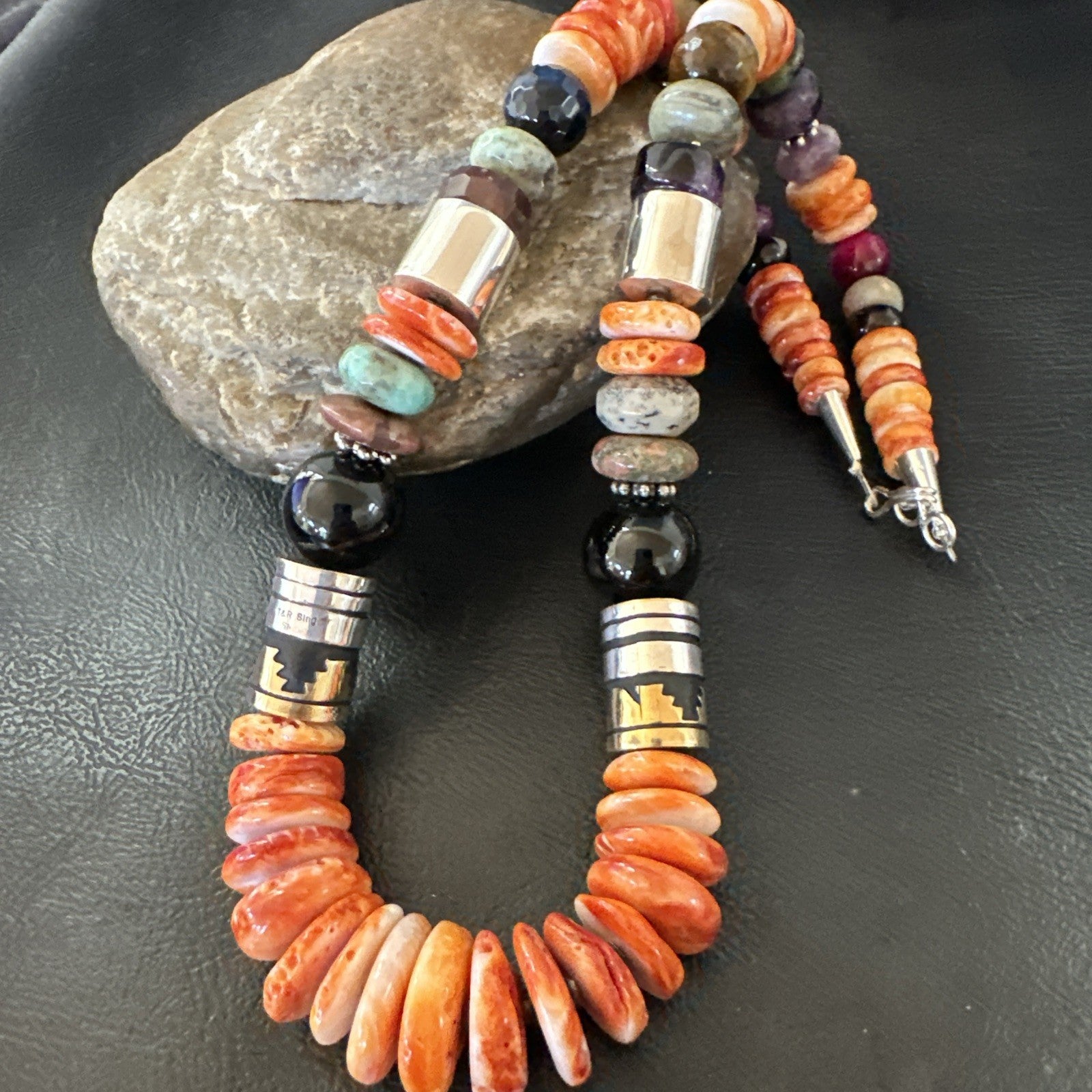 Tommy Rosita Singer T R Sterling Silver Orange Spiny Onyx Necklace 20in 19411