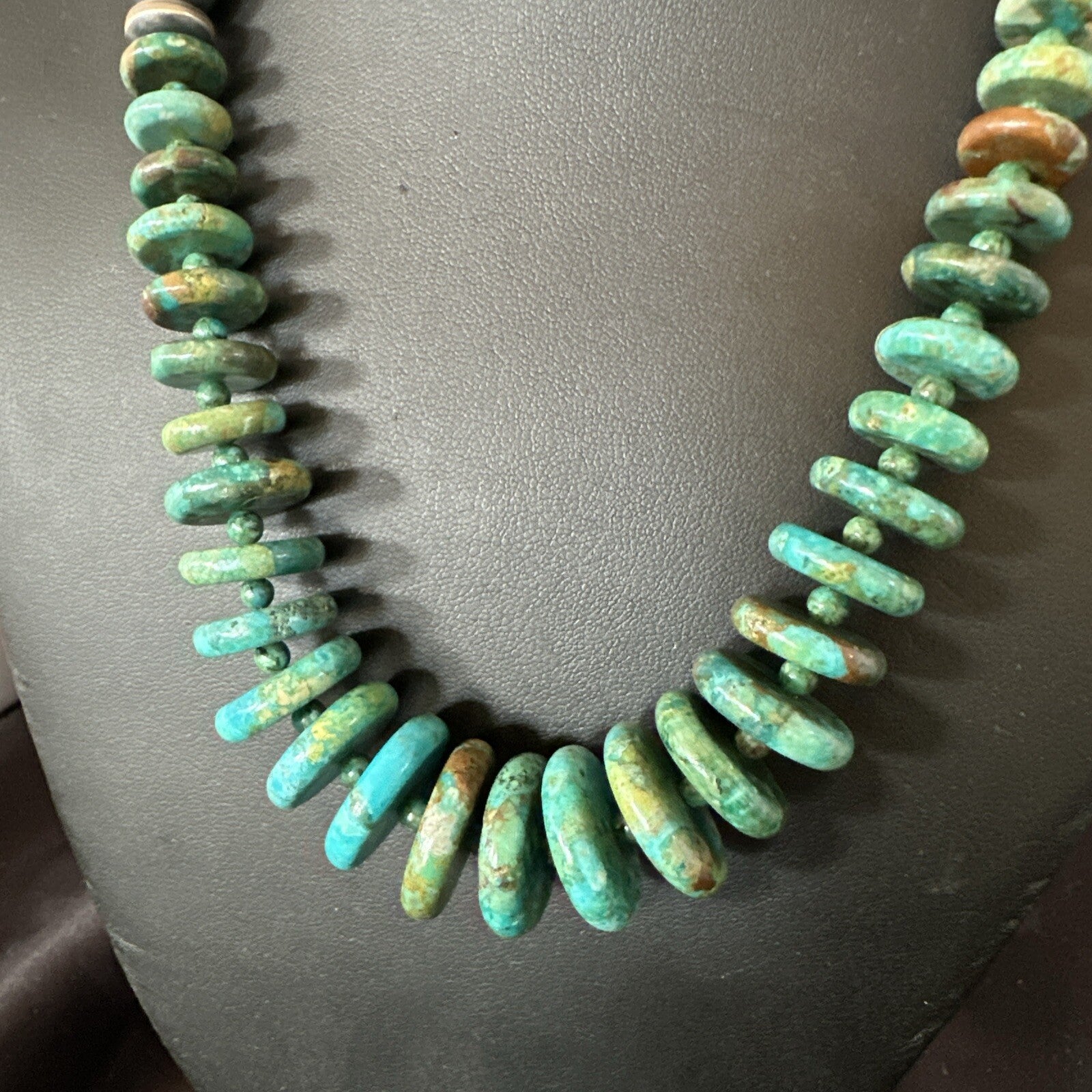 Navajo Graduated Turquoise Sterling Silver Necklace 19” 18421