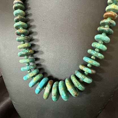 Navajo Graduated Turquoise Sterling Silver Necklace 19” 18421