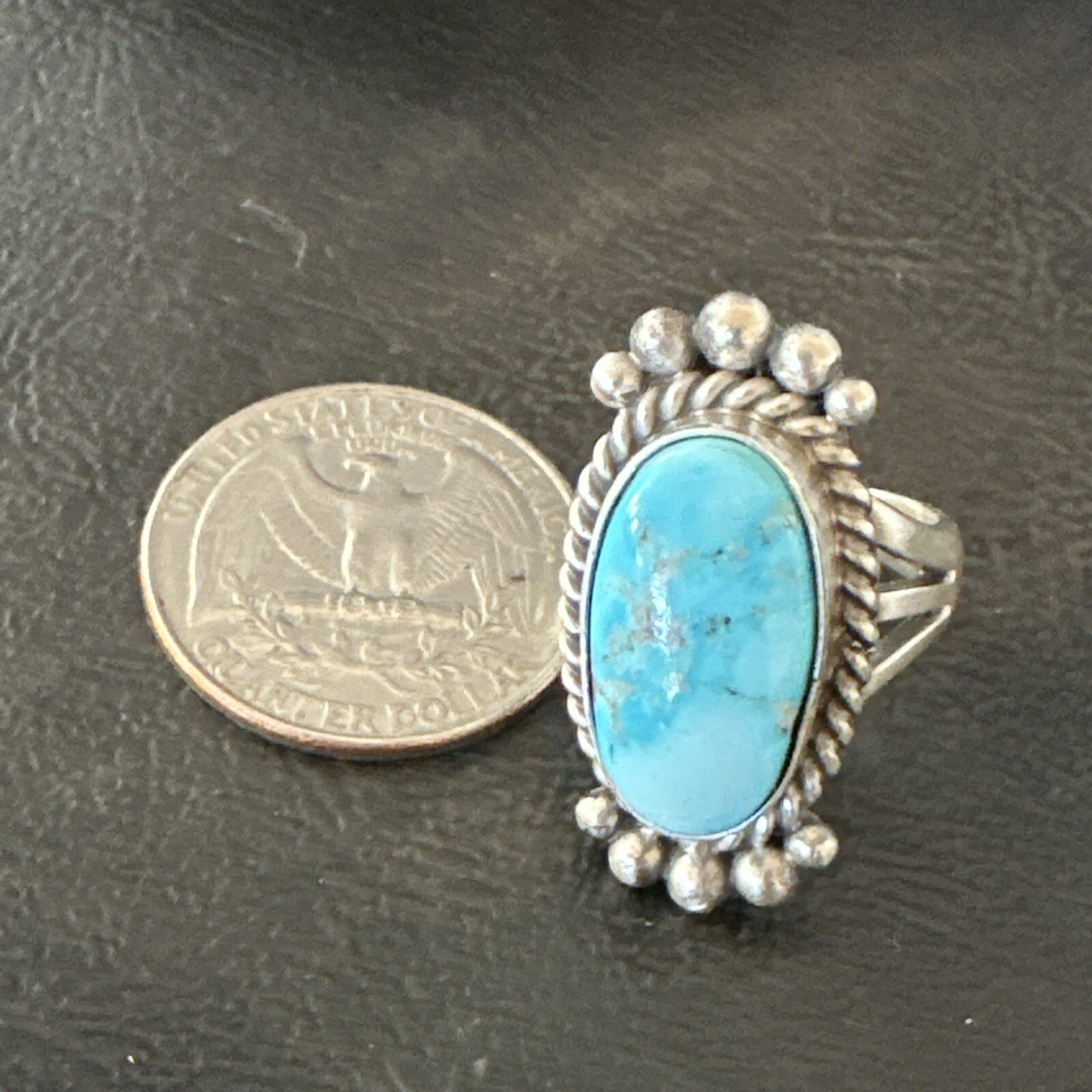 Blue Kingman Turquoise Native American Navajo Sterling Silver Ring Size 6 18594