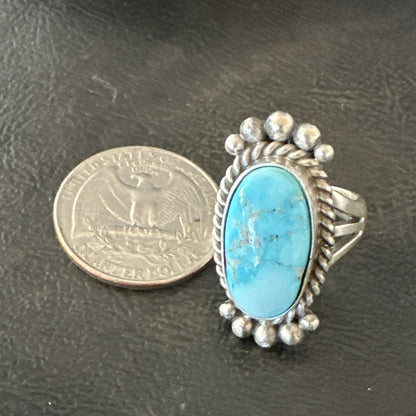 Blue Kingman Turquoise Native American Navajo Sterling Silver Ring Size 6 18594