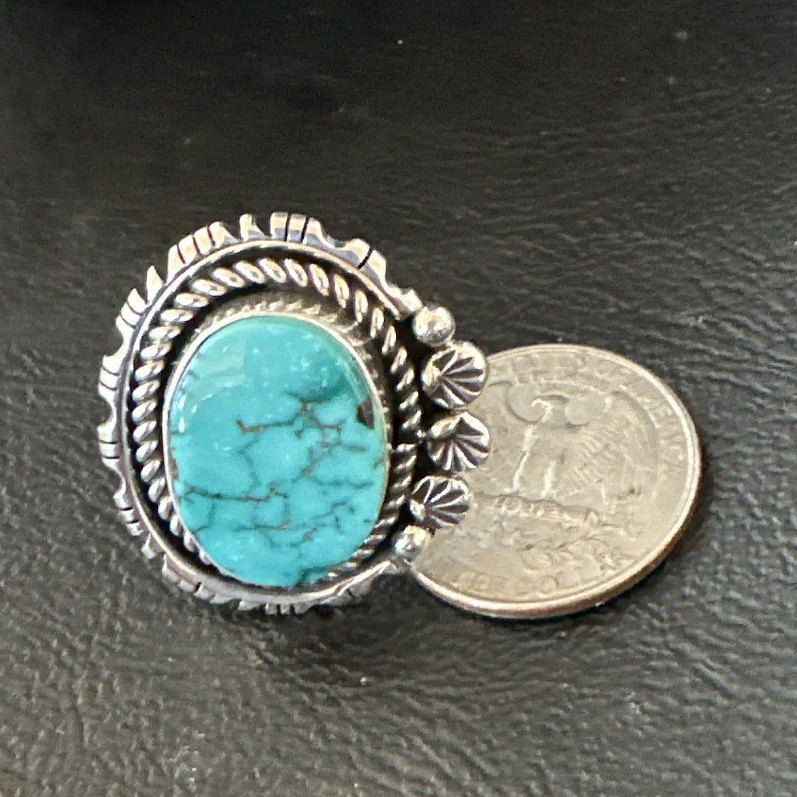 Yazzie Handmade Navajo Sterling Silver  Blue Kingman Turquoise Ring Size 8 19628