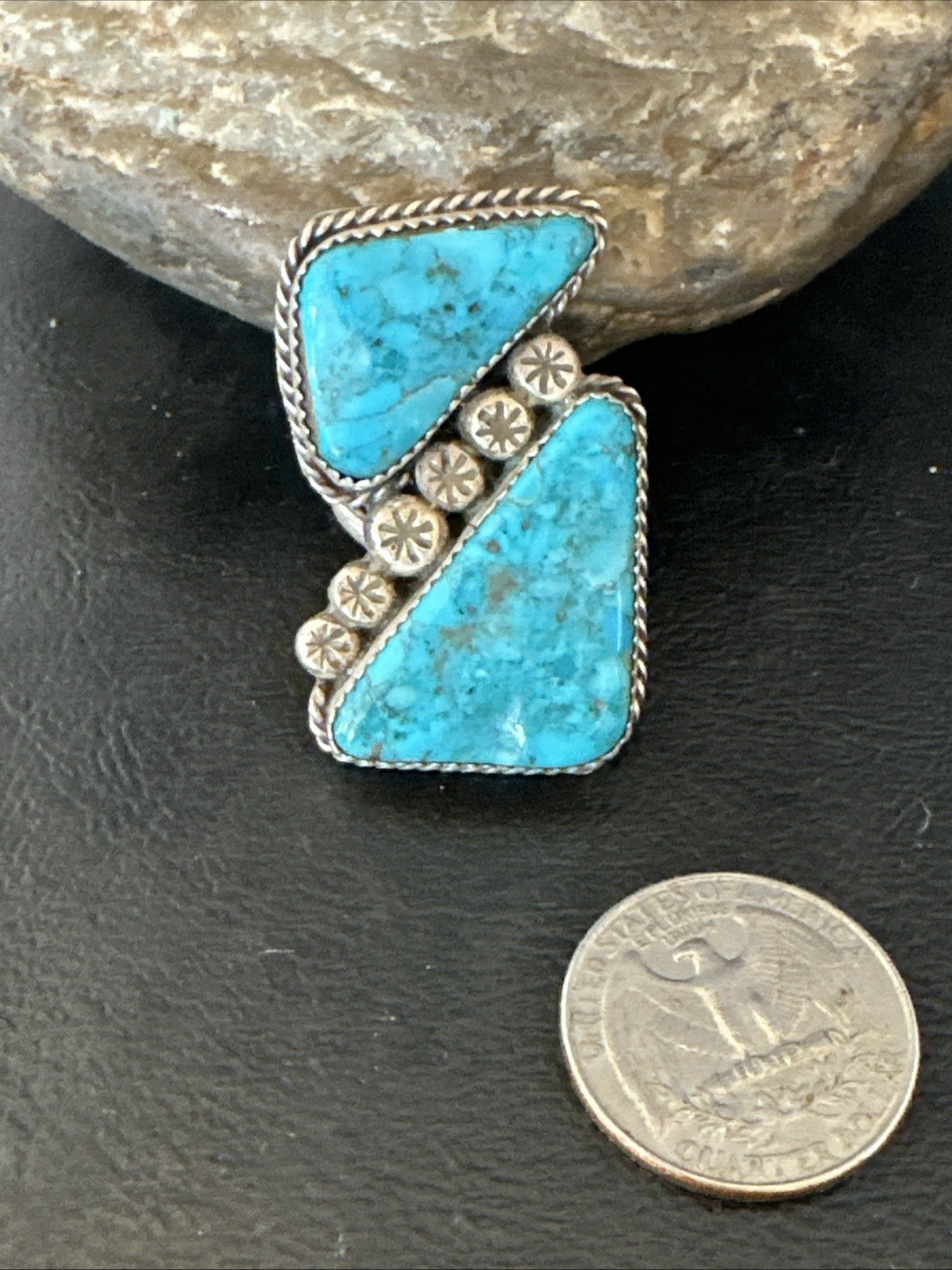Navajo Blue Turquoise Ring MultiStone Cluster Sz 8 19802