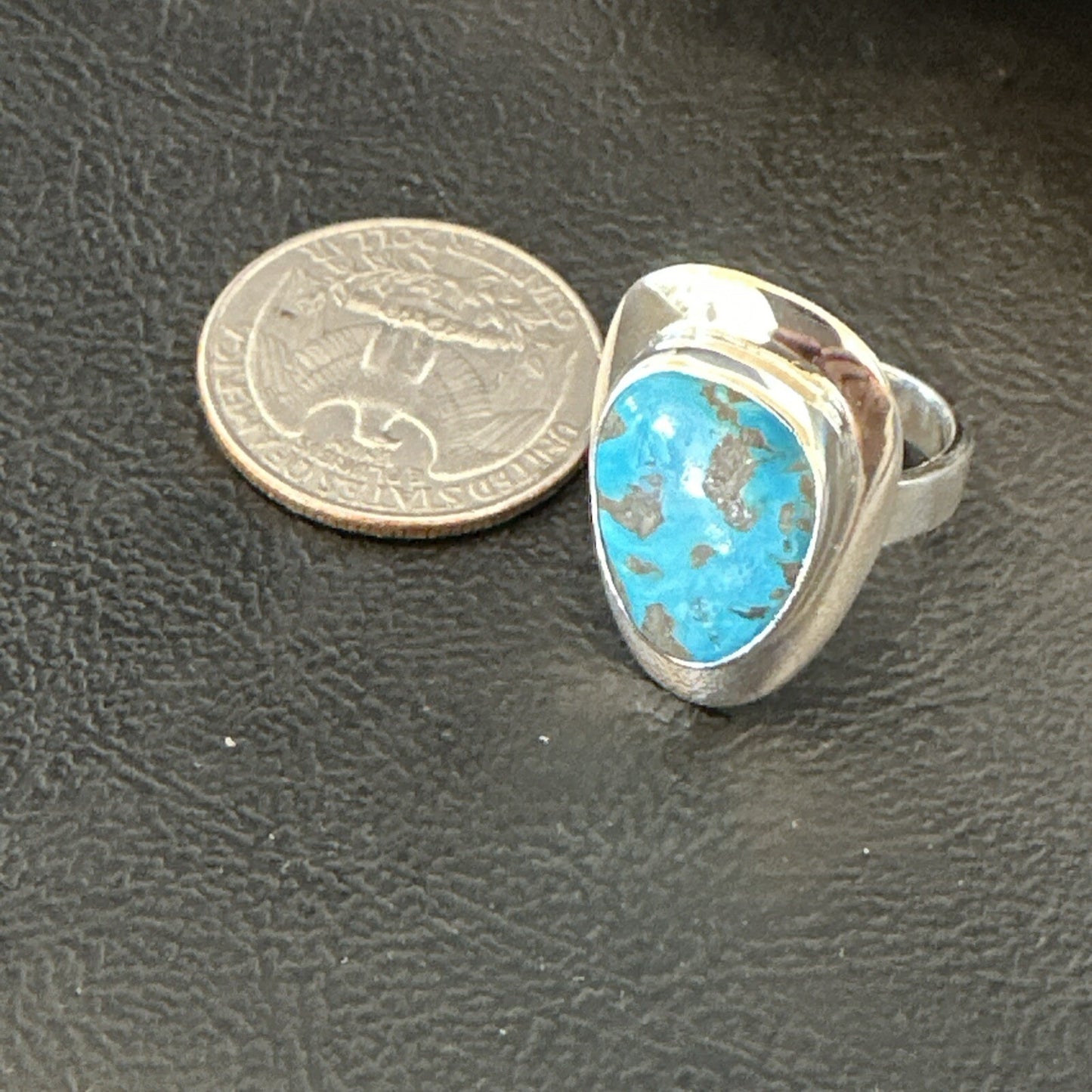 Southwestern Sterling Silver Blue Kingman Turquoise Ring Size 8 18520