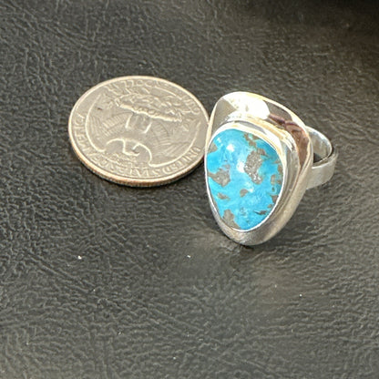 Southwestern Sterling Silver Blue Kingman Turquoise Ring Size 8 18520