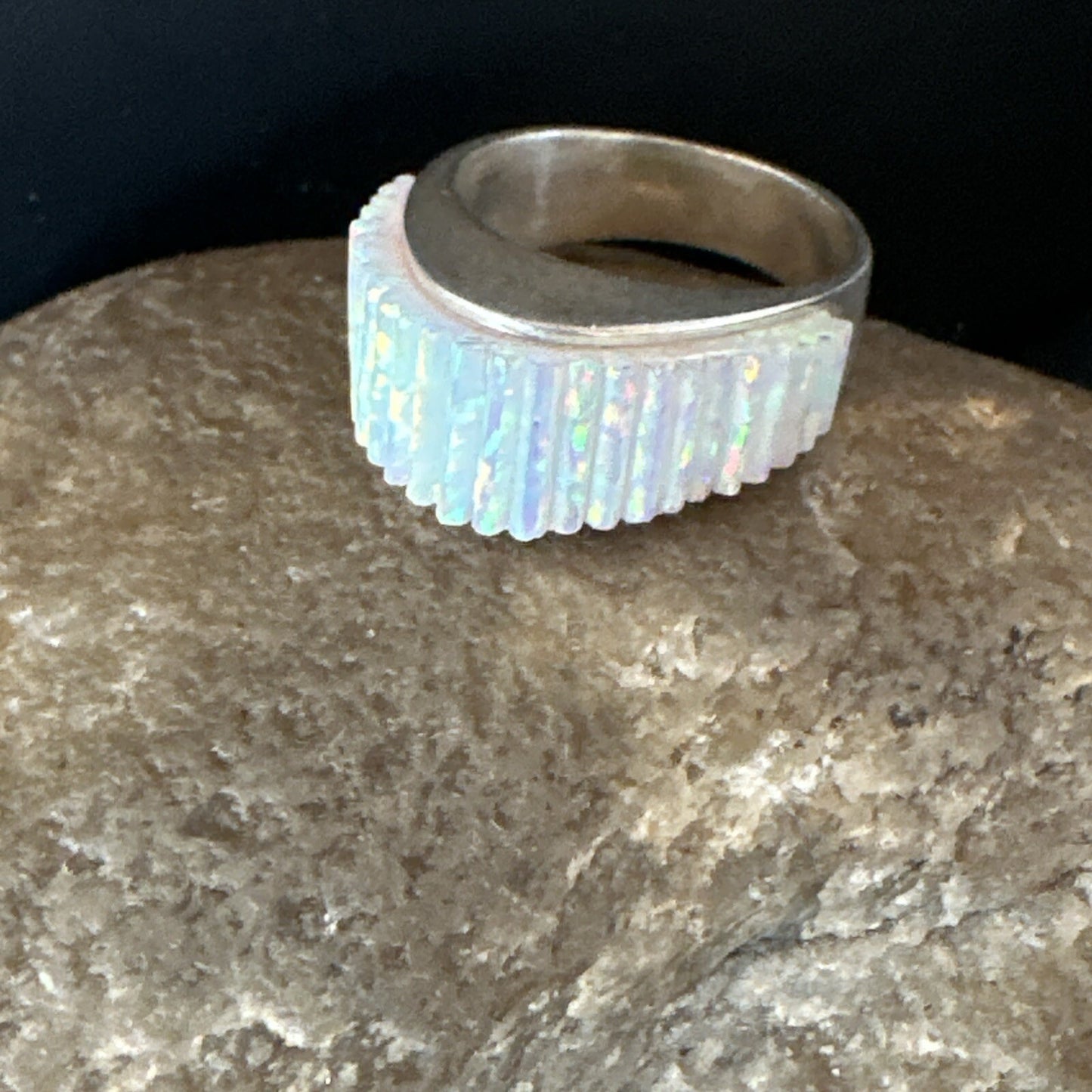 Blue Opal Navajo Sterling Silver Band Inlay Ring Size 6 18801