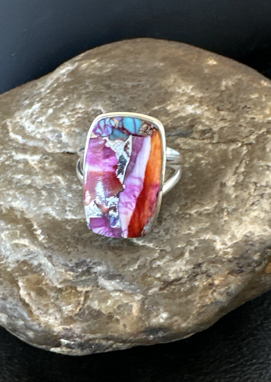 Blue Turquoise Spiny Oyster Southwestern Sterling Silver Ring Size 9 18543