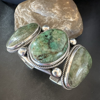 Navajo Green Royston TURQUOISE Stamped Sterling Silver Cuff Bracelet 8.5" 18718