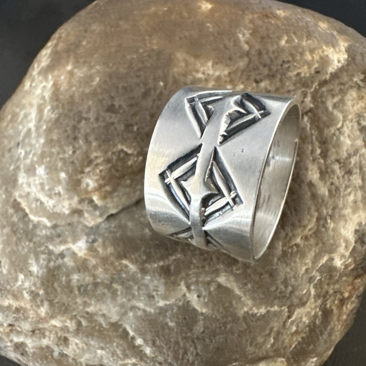 Mens Women Wedding Wide Band Navajo Stamped Sterling Silver Ring Size 10 19018