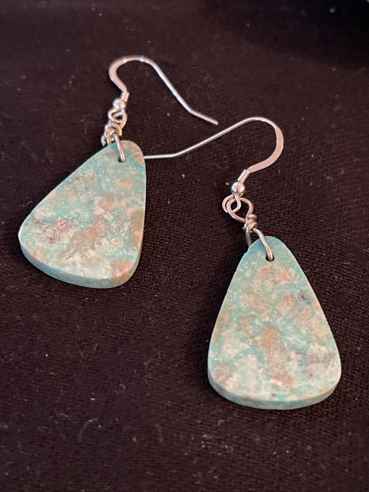 Turquoise Slab Navajo Sterling Silver Dangle Earrings 01350