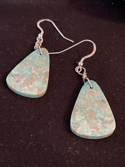 Turquoise Slab Navajo Sterling Silver Dangle Earrings 01350