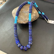 Men's Lapis and Turquoise Beaded Necklace 23" | Sterling Silver | Authentic Native American Handmade | 10835