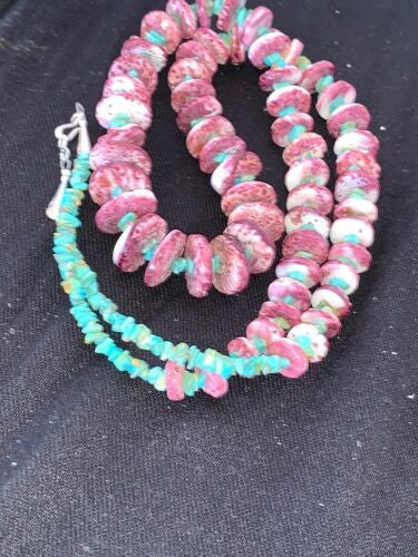 Navajo Purple Spiny Turquoise Necklace Sterling Silver 32" 11305