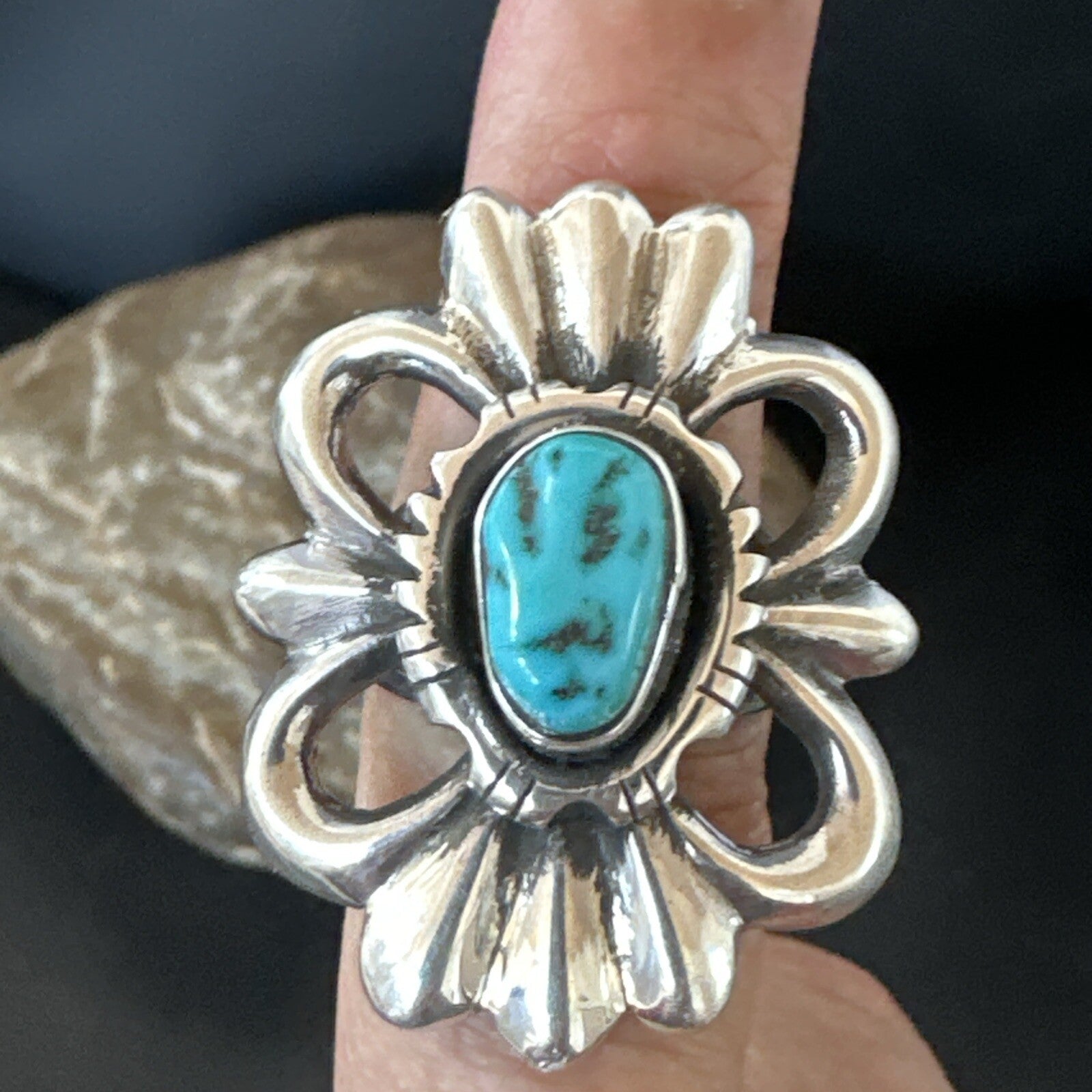 Blue Kingman Turquoise Native American Navajo Sterling Silver Ring Size 7 18573