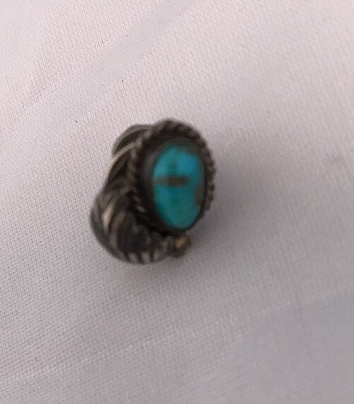 Native Turquoise Feather Tie Tag Sterling Silver Old Pawn Pin Ithaca 08013