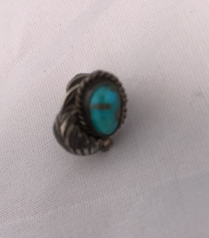 Native Turquoise Feather Tie Tag Sterling Silver Old Pawn Pin Ithaca 08013