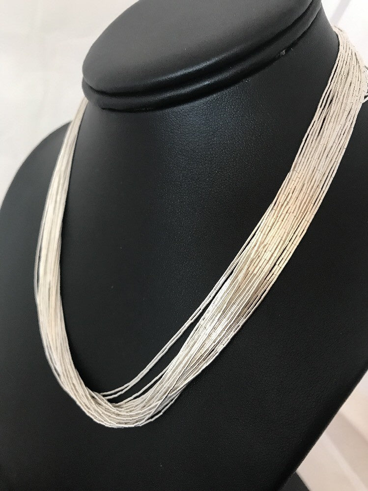 Liquid Tube Beads Heishi 30 Strands Sterling Silver Necklace 17" 10061