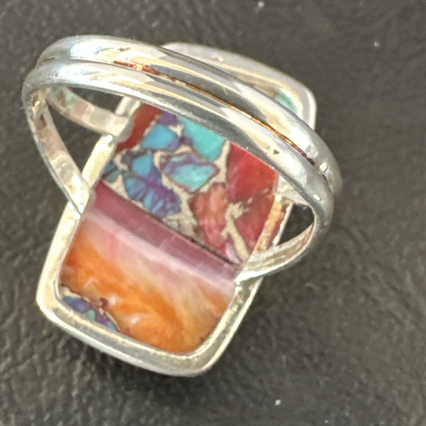 Blue Turquoise Spiny Oyster Southwestern Sterling Silver Ring Size 9 19060