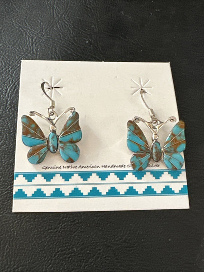 Butterfly Multicolor Turquoise#8 Inlay Sterling Silver Earrings 19818