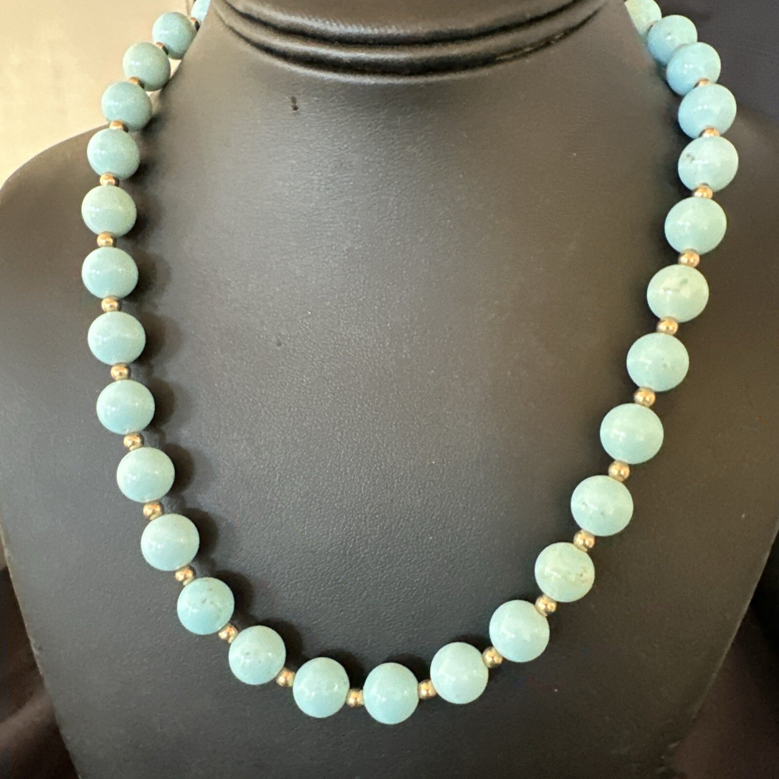 Goldfilled Womens 10mm Blue Dry Creek Turquoise Navajo Necklace 19” 18588