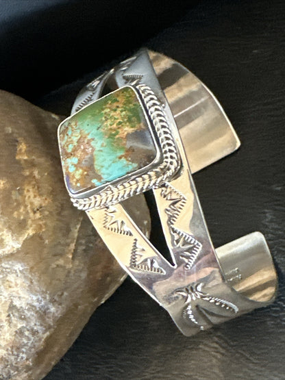 Green Royston Turquoise Navajo Sterling Silver Cuff Bracelet 17856