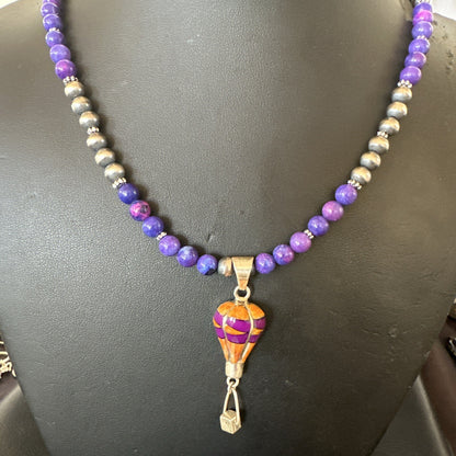 Balloon Orange Spiny Purple Pendant Navajo Sterling Silver Necklace 22" 18344