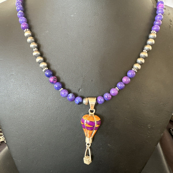 Balloon Orange Spiny Purple Pendant Navajo Necklace 22" | Sterling Silver | Authentic Native American Handmade | 18344