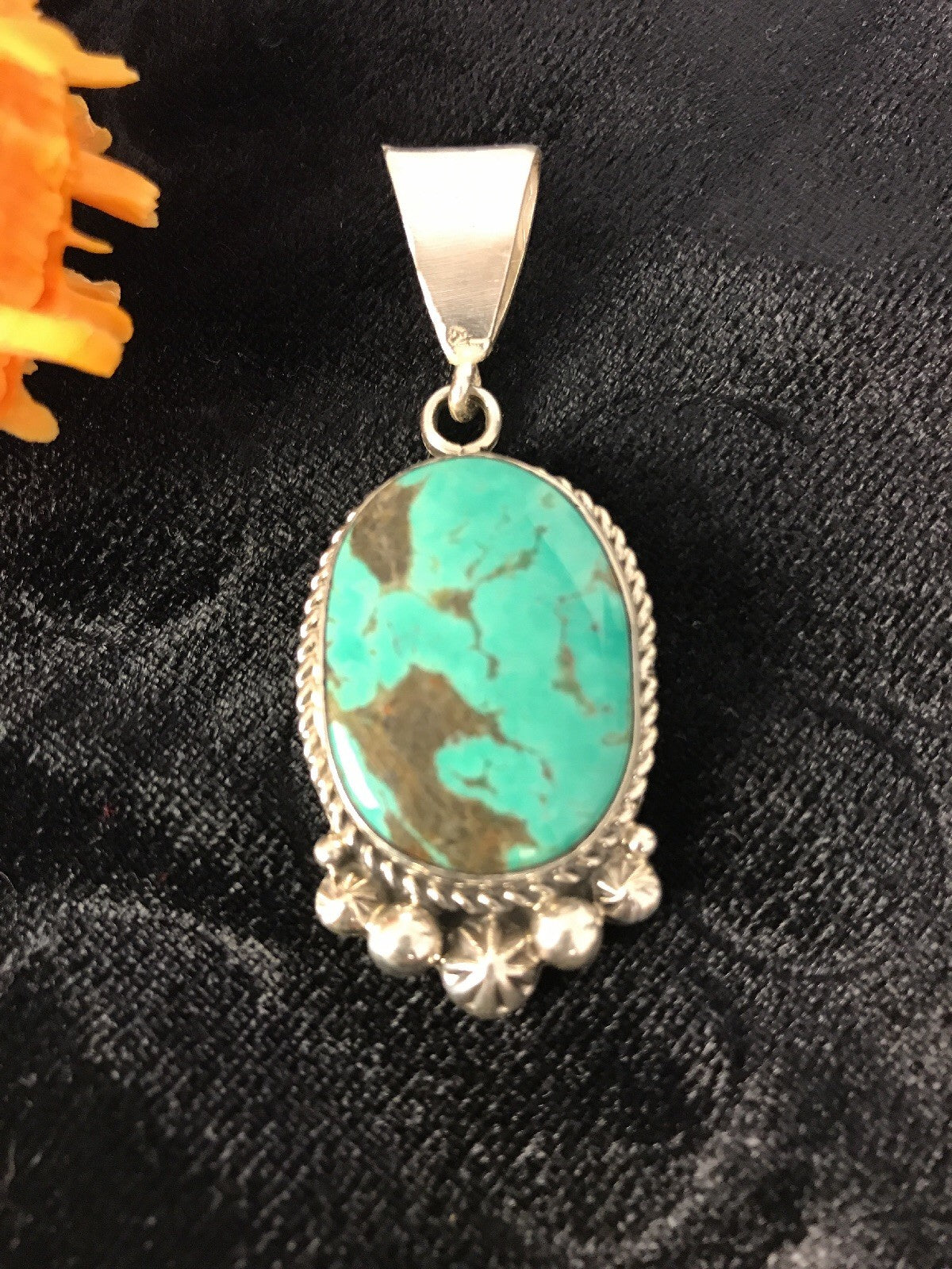 Green Turquoise Navajo Sterling Silver Pendant 03382
