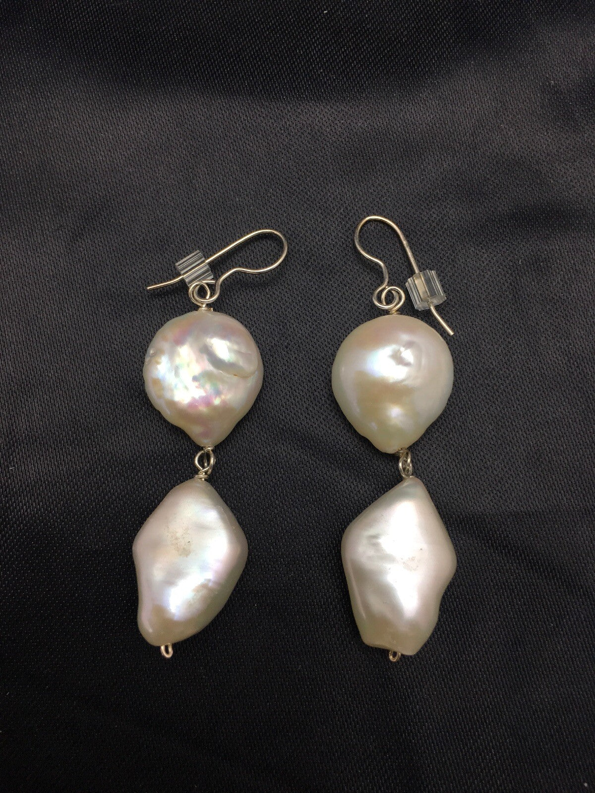 Beautiful White Sterling Silver Freshwater Pearl Dangle Earrings 1.5" 03078