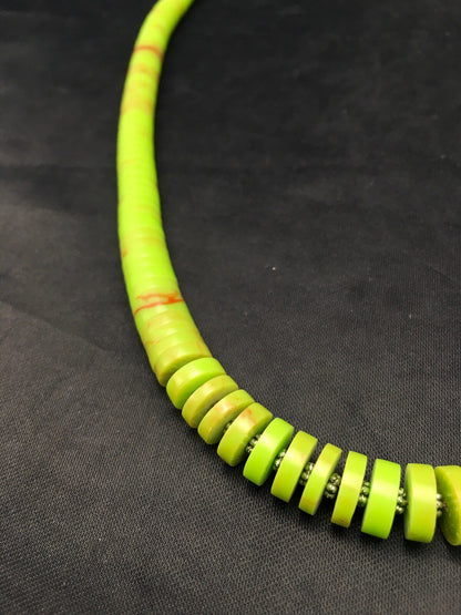 Green Gaspeite Stabilized Santo Domingo Sterling Silver Beads Necklace 20" 19445