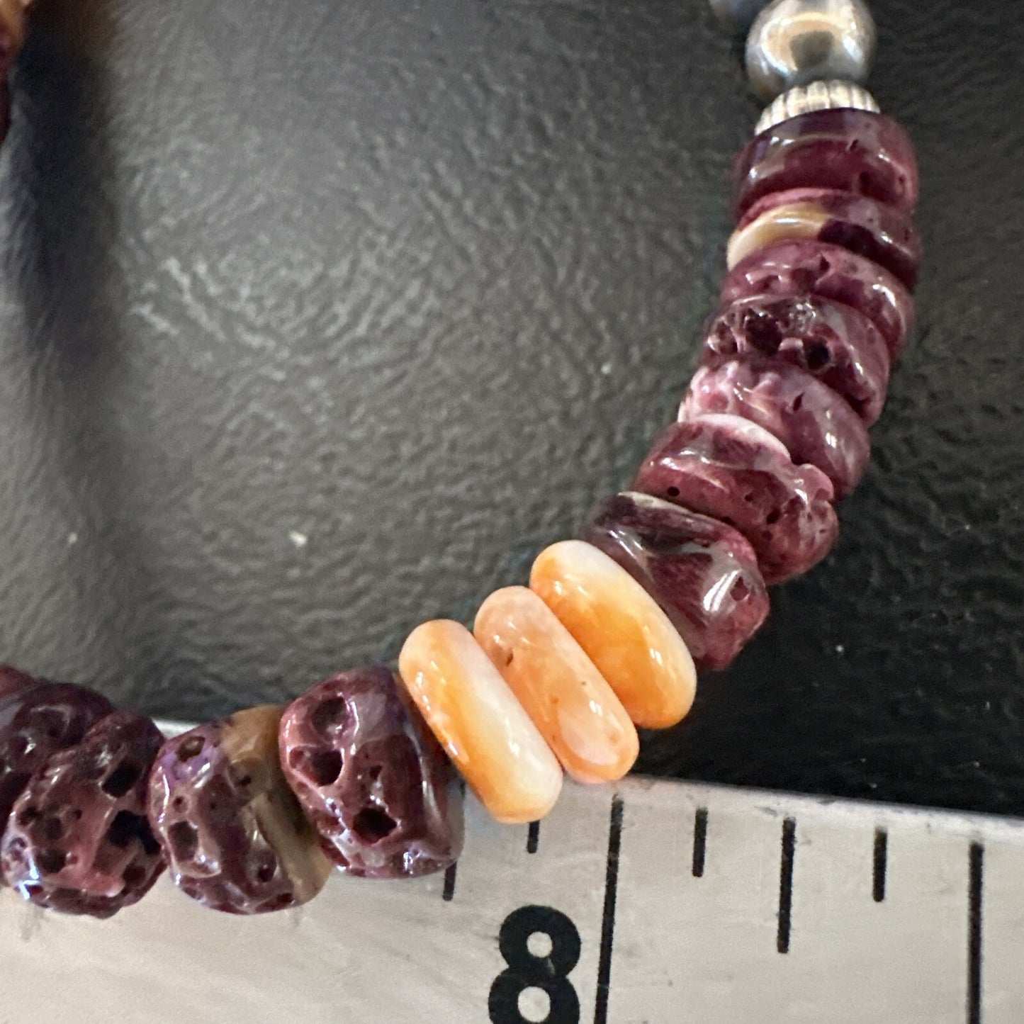 Navajo Sterling Necklace Purple Orange Spiny Oyster  20" 17702