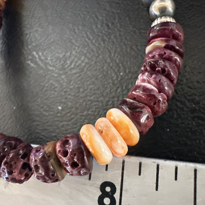 Navajo Sterling Necklace Purple Orange Spiny Oyster  20" 17702