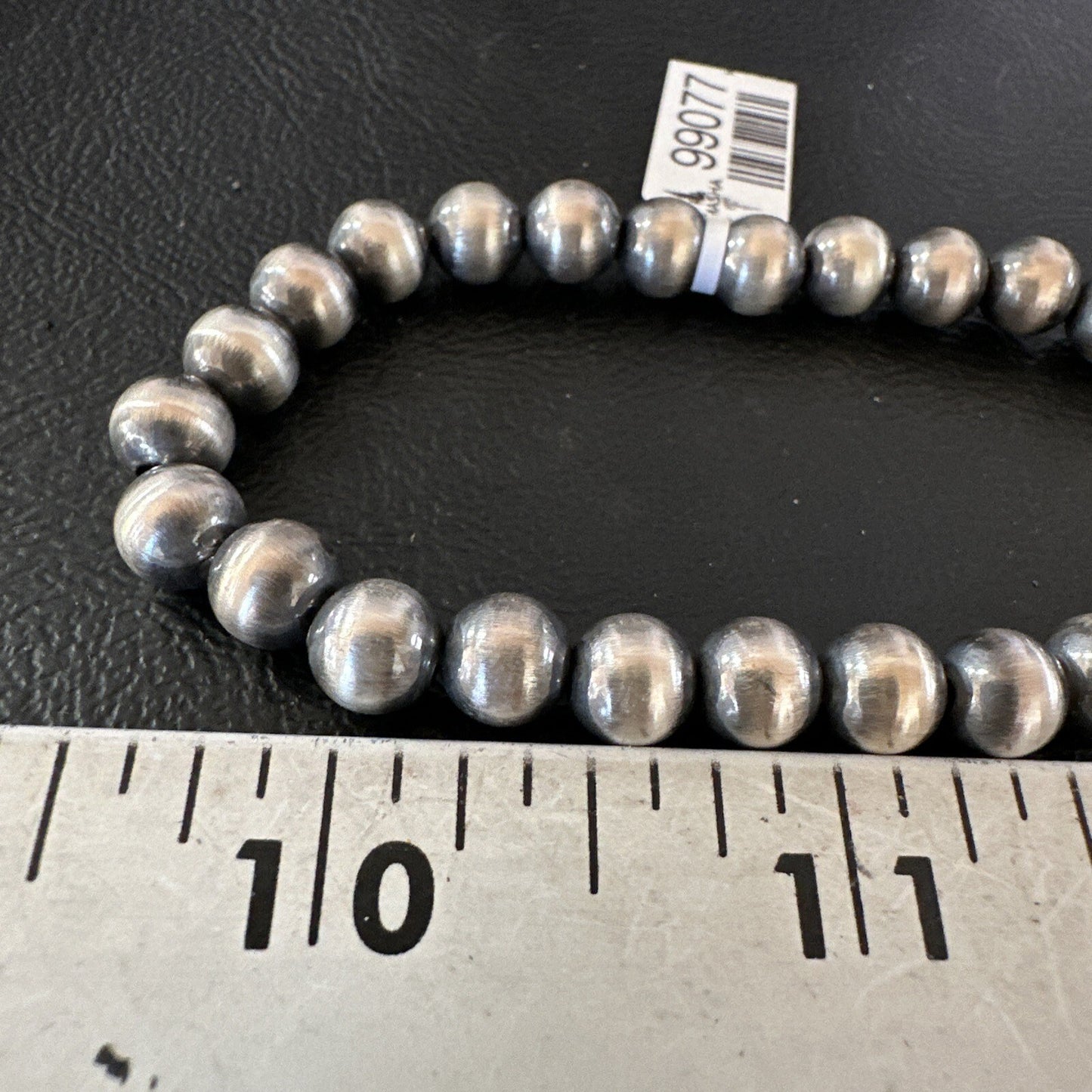 Native American 7mm Beads 8” Sterling Silver Stretch Beads Bracelet 90703