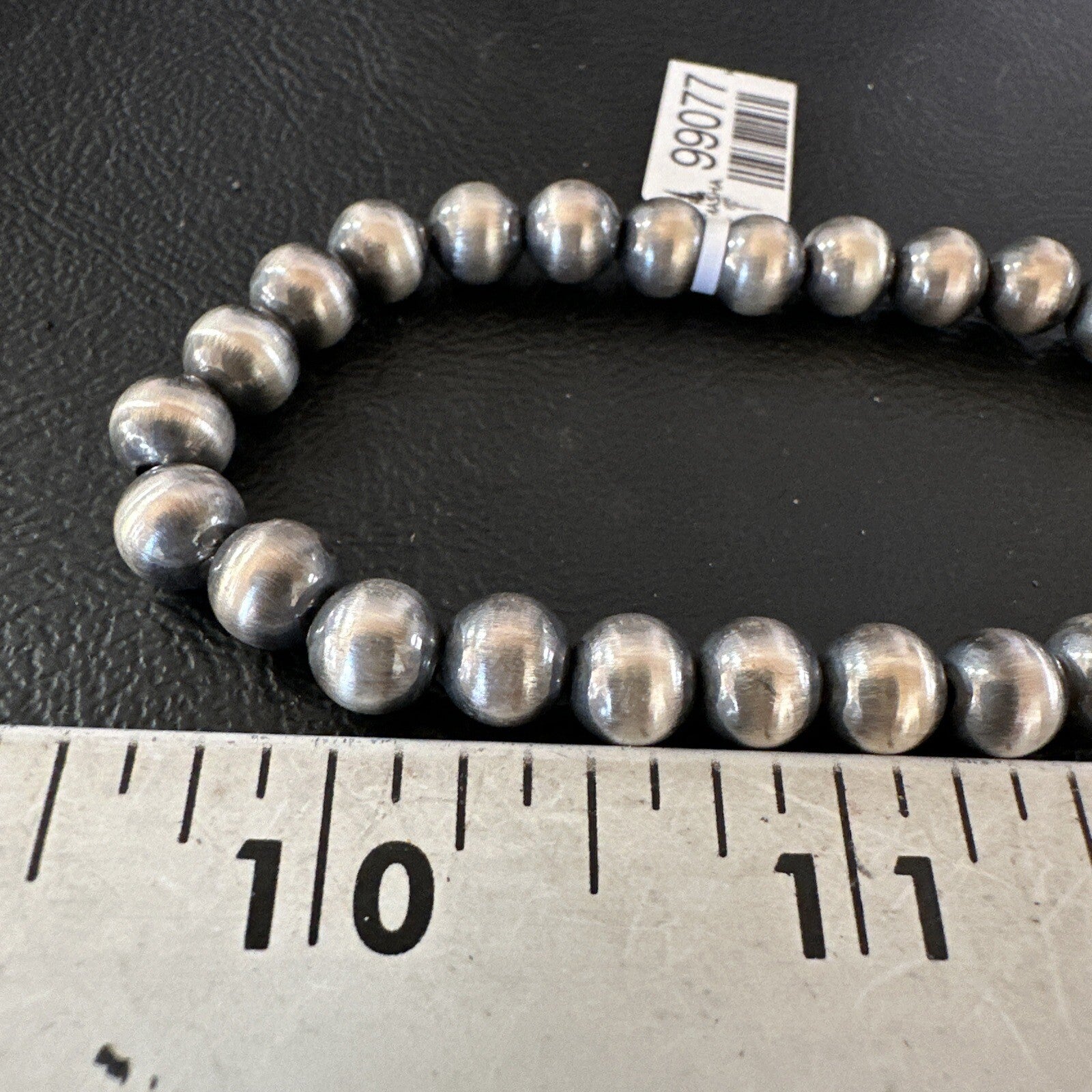 Native American 7mm Beads 8” Sterling Silver Stretch Beads Bracelet 90703