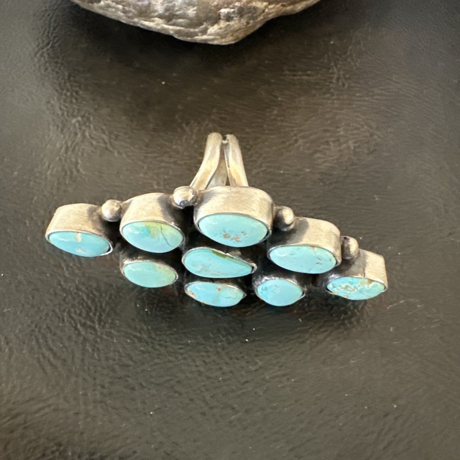 Navajo Sterling Silver Cluster Blue Turquoise 9 Stone Ring Sz 9 18600