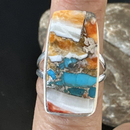 Blue Turquoise Spiny Oyster Navajo Sterling Silver Ring Size 7 18225