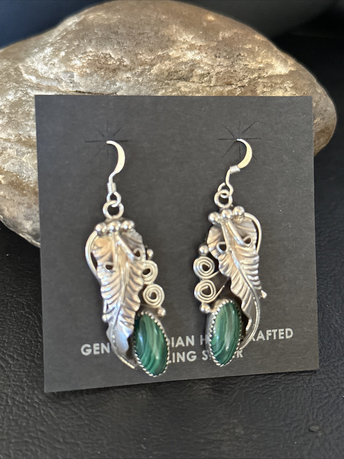 Green Malachite Navajo Sterling Silver Dangle Earrings 14761