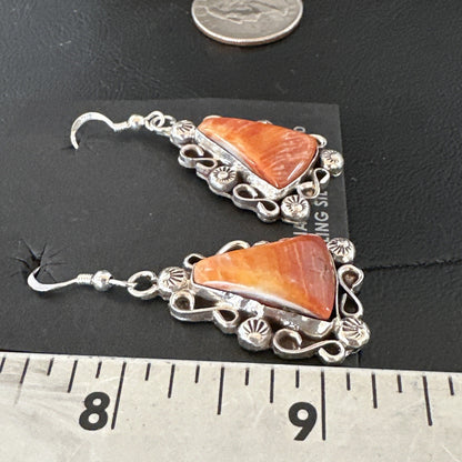 Native Navajo Sterling Silver Orange Spiny Oyster Dangle Earrings 17270